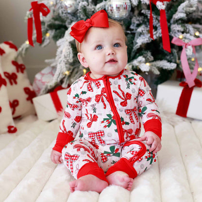 Christmas Bamboo Convertible Zip Rompers - Bow What Fun