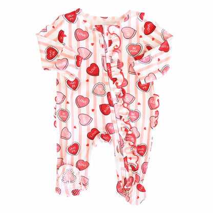 Sweet Like Candy Ruffle Zipper Footie - Pink