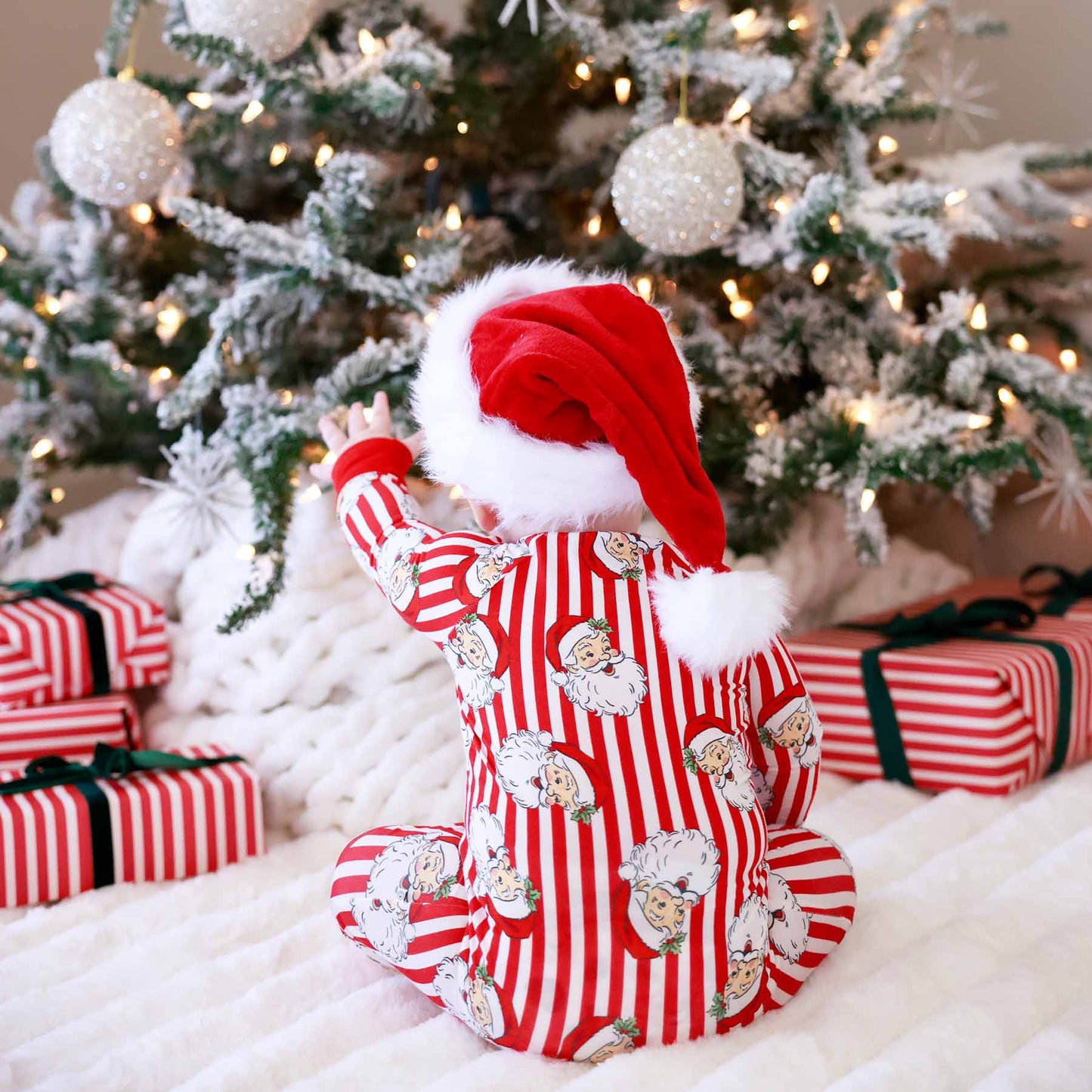 Christmas Bamboo Convertible Zip Rompers - Santa Claus Lane