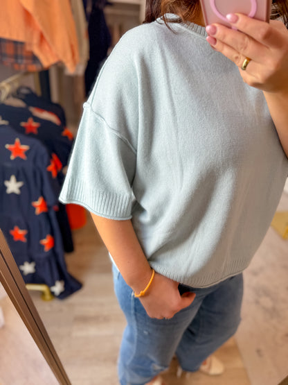 Drop Shoulder Cashmere Blend Sweater - Soft Mint