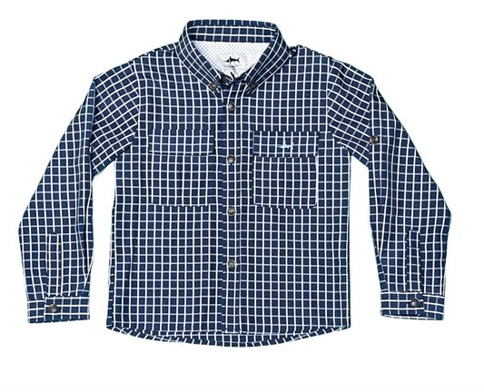 Fishing Shirt - Navy & White Plaid