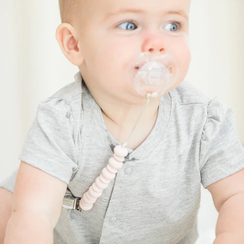 Silicone Beaded Pacifier Clip - Light Pink