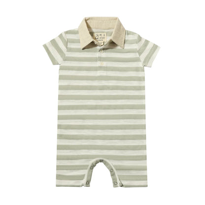 Saltash Polo Romper - Grey/White Stripe