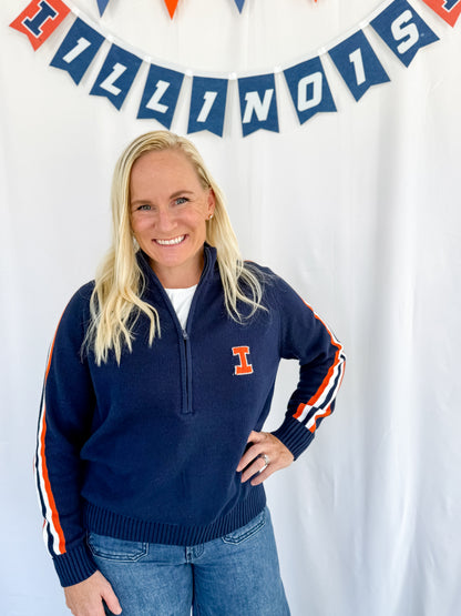Fighting Illini Women's 1/4 zip Knit Sweater