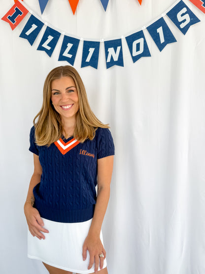 Illinois Cable Knit Short Sleeve Sweater