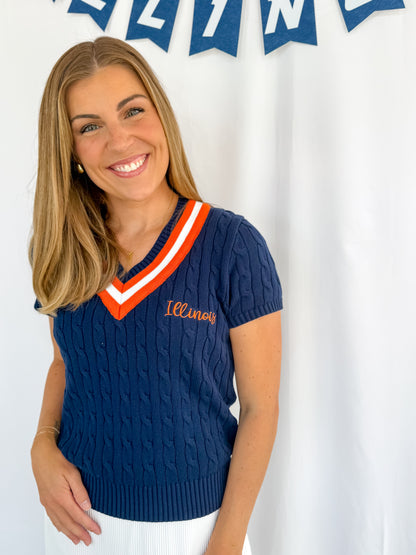 Illinois Cable Knit Short Sleeve Sweater