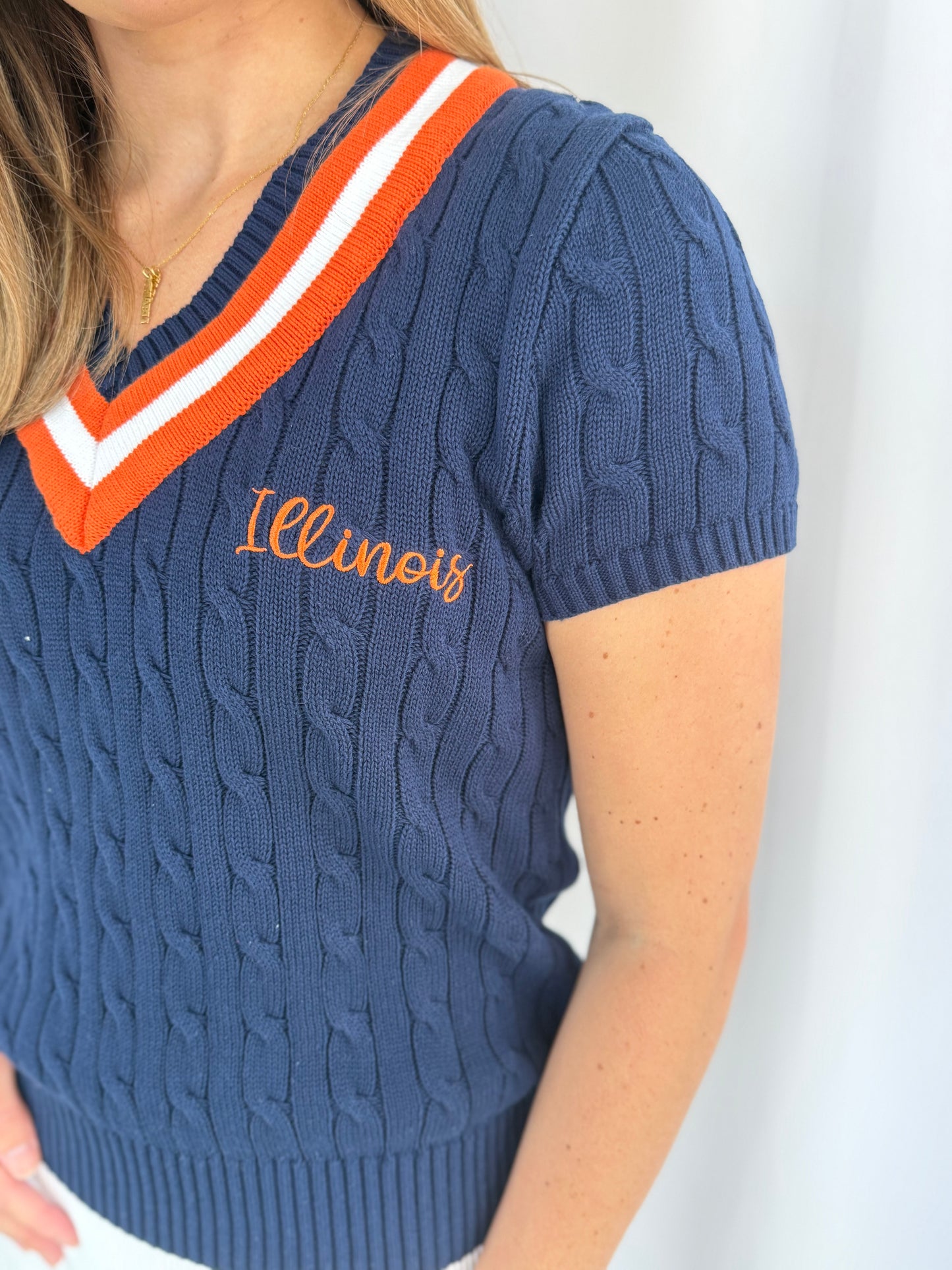 Illinois Cable Knit Short Sleeve Sweater