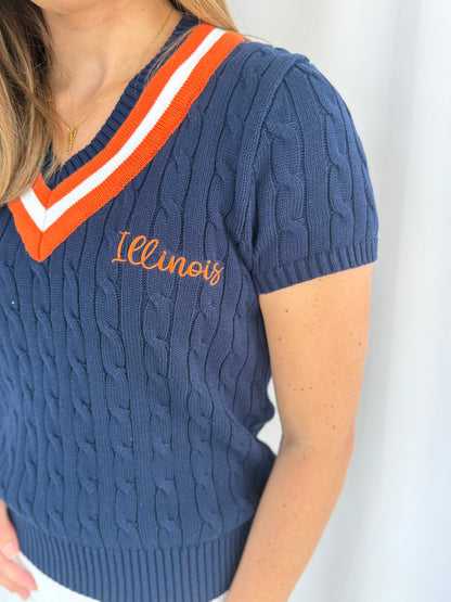 Illinois Cable Knit Short Sleeve Sweater