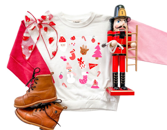 Christmas Icons Color Block Sweatshirt -  Pink