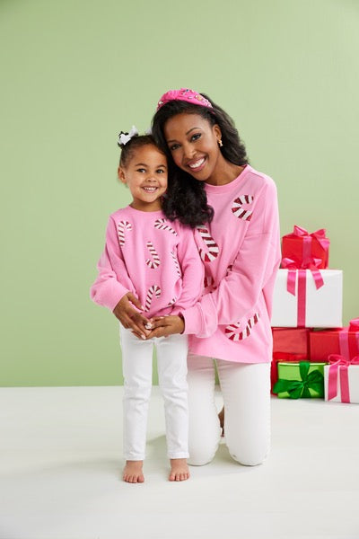 Pink Candy Cane Sequin Sweatshirt - Womens