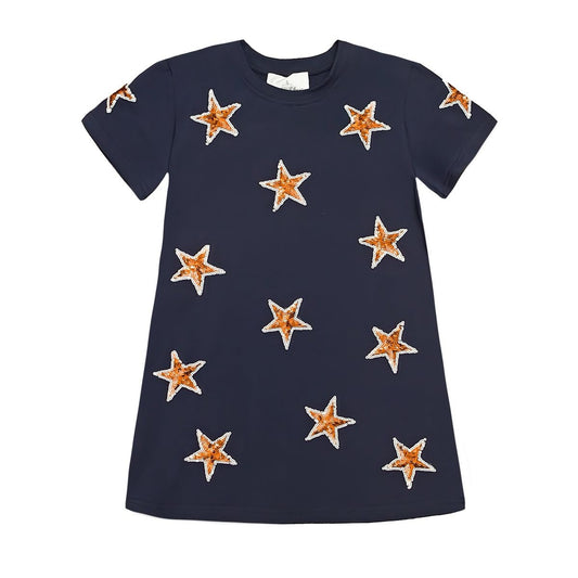 Navy and Orange Star T-Shirt Dress - kids