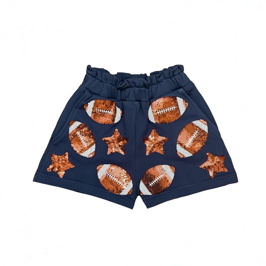 Navy and Orange Sequin Football Shorts