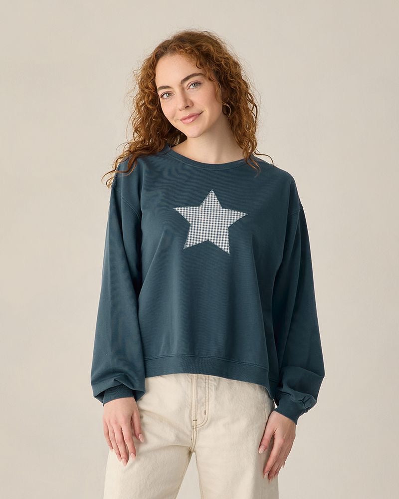 Women's Pier Sweatshirt - Navy Gingham Star