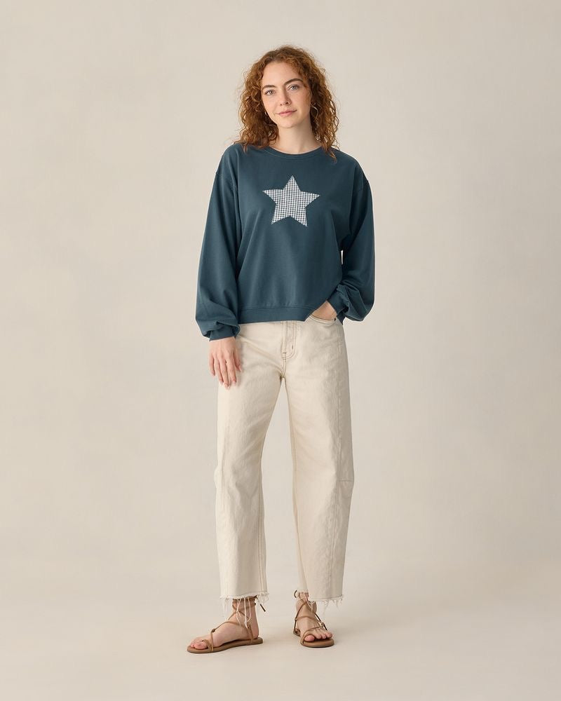 Women's Pier Sweatshirt - Navy Gingham Star