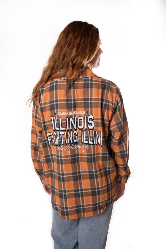 Womens Illinois Flannel - Orange/White/Grey