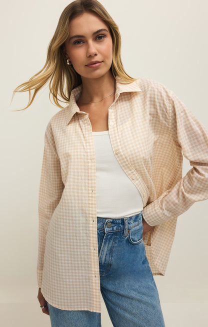 Seaport Button Up Top - Parchment Gingham