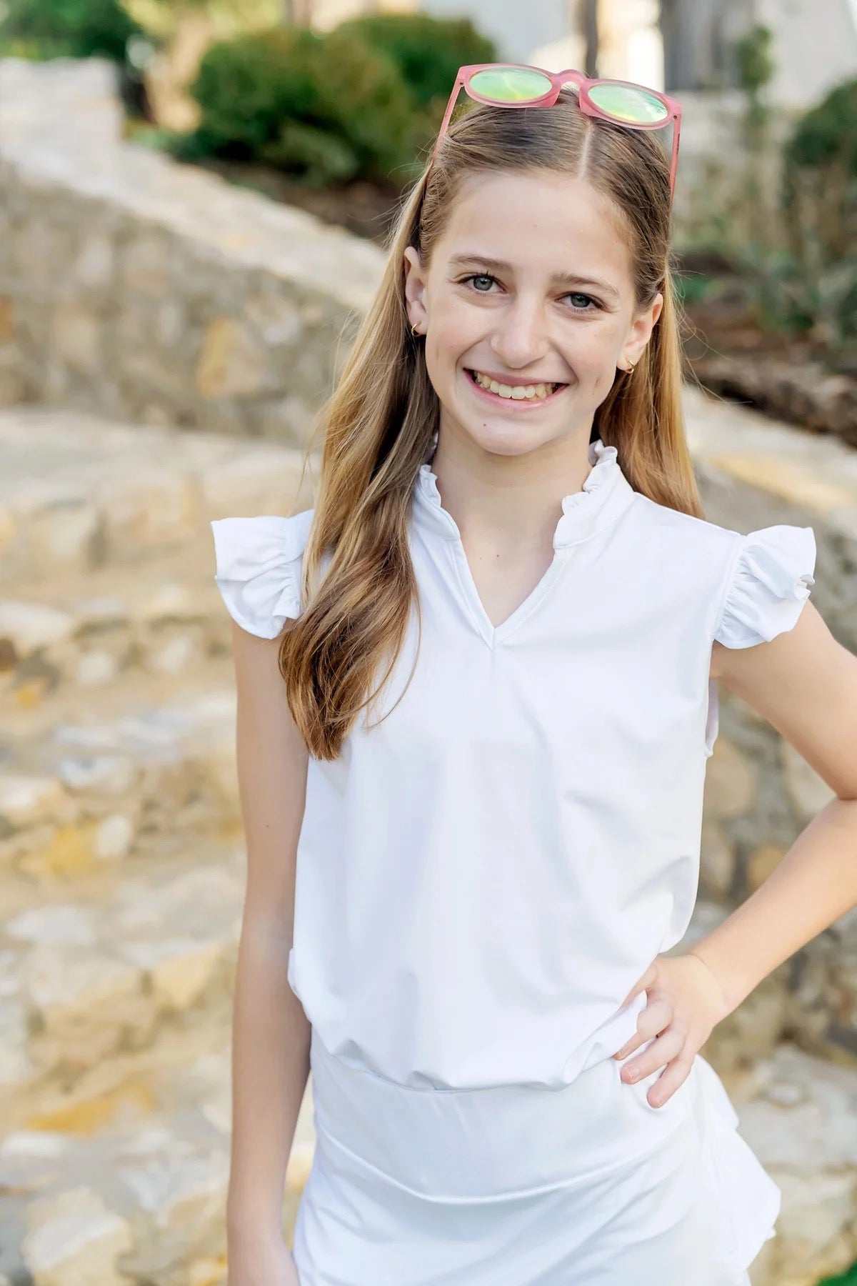 Ellie Girls Sleeveless Performance Top - White