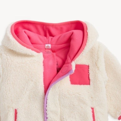 Gentle Cream Sherpa Girl Jacket W/ Stripe Rib