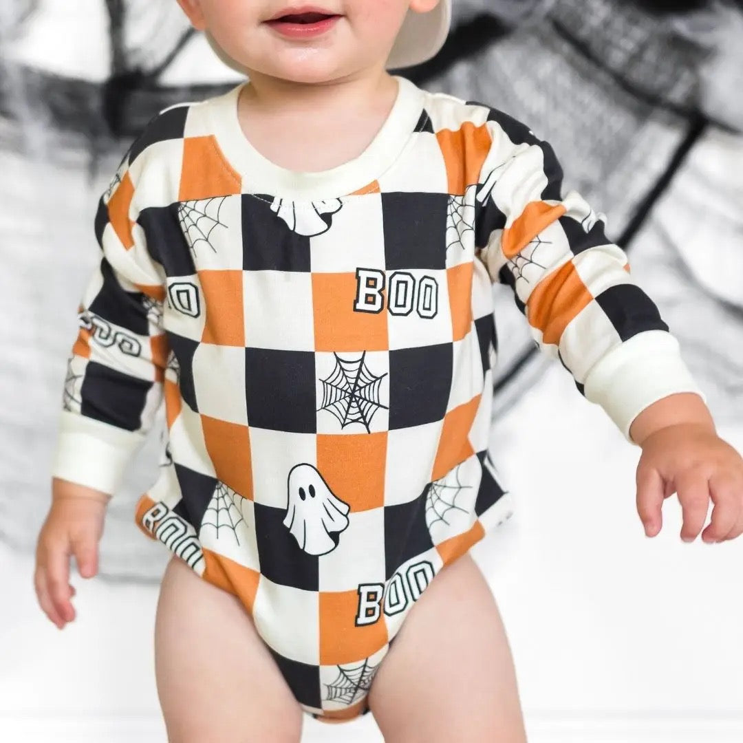 Boo Checkered Halloween Romper