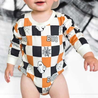 Boo Checkered Halloween Romper