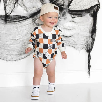 Boo Checkered Halloween Romper