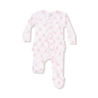 2 Way Ruffle Zipper Footie - Ribbon Bow Trellis