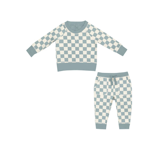 French Terry Checkerboard Gray Mist - Raglan Sweatshirt And Jogger Set