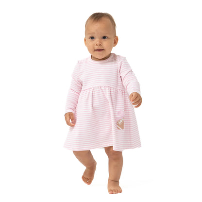 Long Sleeve Play Dress - Pink Stripe Football