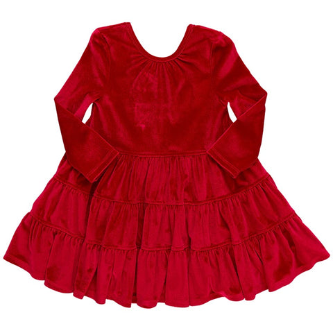 Velour Pearl Dress - Red