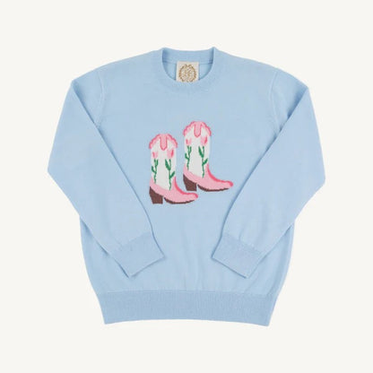Isabella's Intarsia Sweater - Buckhead Blue with Boot Intarsia
