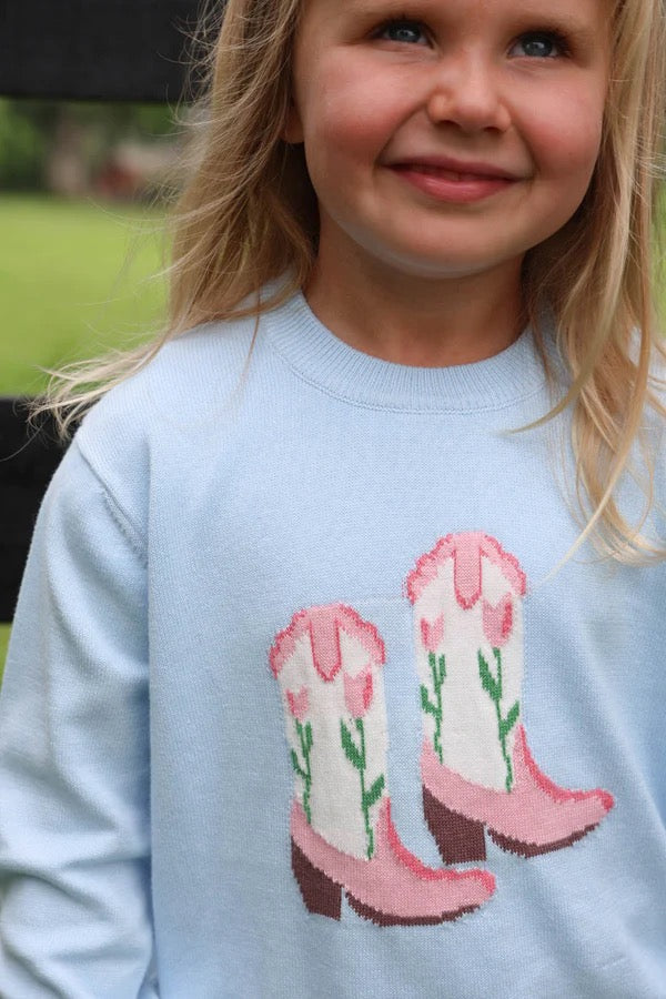 Isabella's Intarsia Sweater - Buckhead Blue with Boot Intarsia