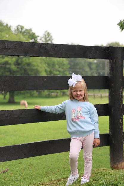 Isabella's Intarsia Sweater - Buckhead Blue with Boot Intarsia
