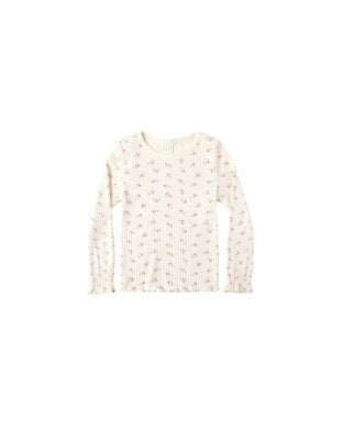 Ribbed Long Sleeve Top - Natural Ditsy