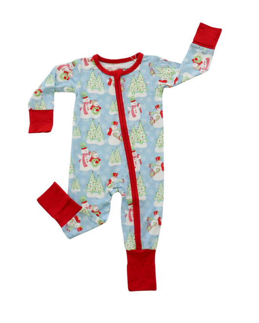 Blue Snowman Zipper Romper