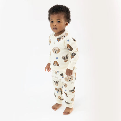 French Terry Vintage Puppy Faces - Raglan Sweatshirt And Jogger Set