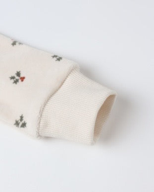 Hidden Snap Velour Footie - Holly Berry