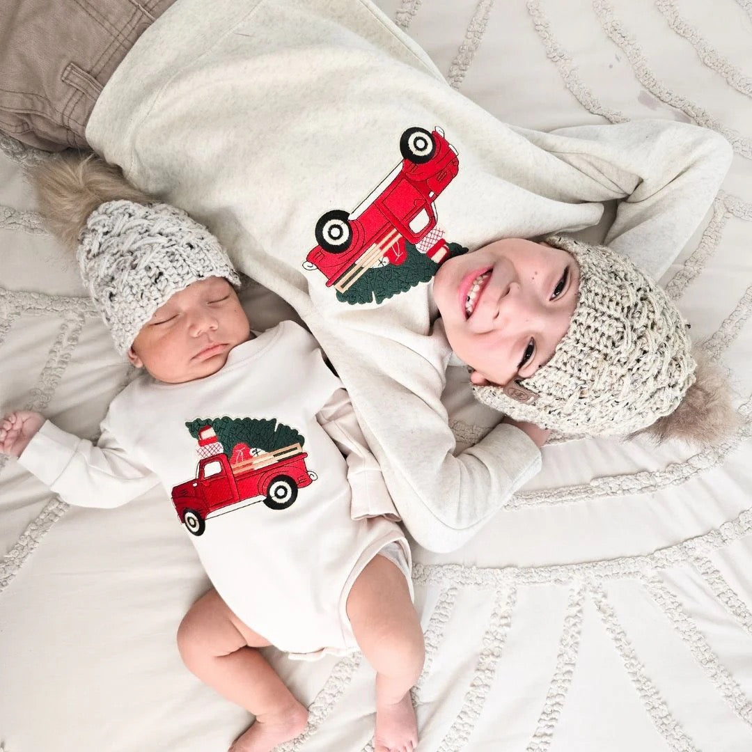 Christmas Truck Patch Long Sleeve Onesie