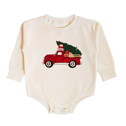 Christmas Truck Patch Long Sleeve Onesie