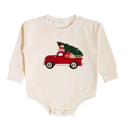 Christmas Truck Patch Long Sleeve Onesie