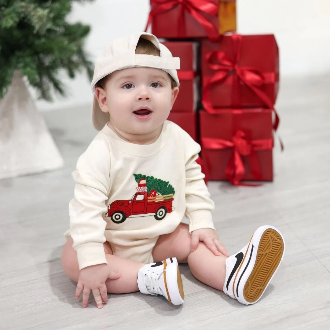 Christmas Truck Patch Long Sleeve Onesie