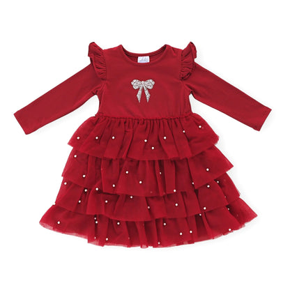 Christmas Pearl Long Sleeve Tutu Dress
