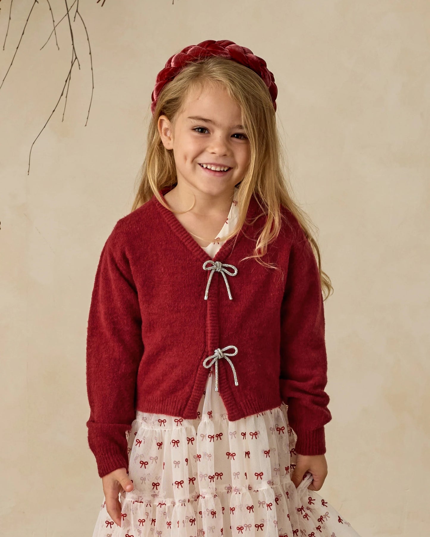 Kids Bow Cardigan - Ruby Red