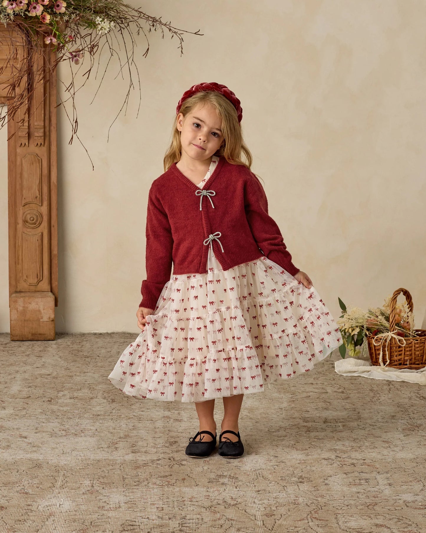 Kids Bow Cardigan - Ruby Red