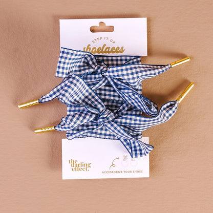 Step it up Shoelaces - Navy Gingham