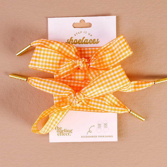 Step it up Shoelaces - Orange Gingham