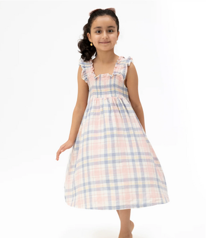 Smocked Sun Dress - Dusty Plaid