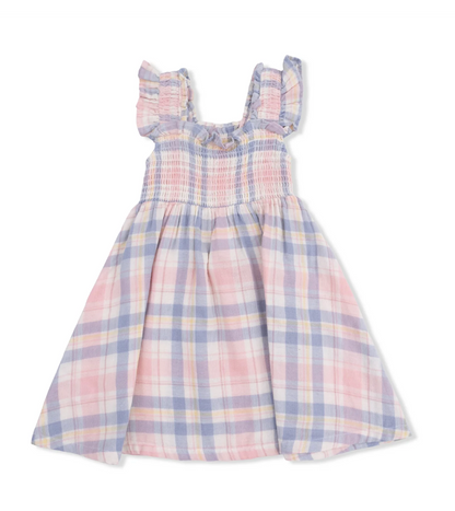 Smocked Sun Dress - Dusty Plaid
