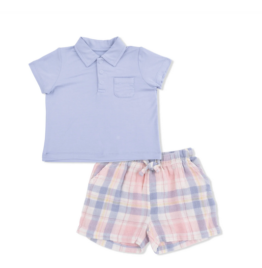 Polo and Short Set - Dusty Plaid
