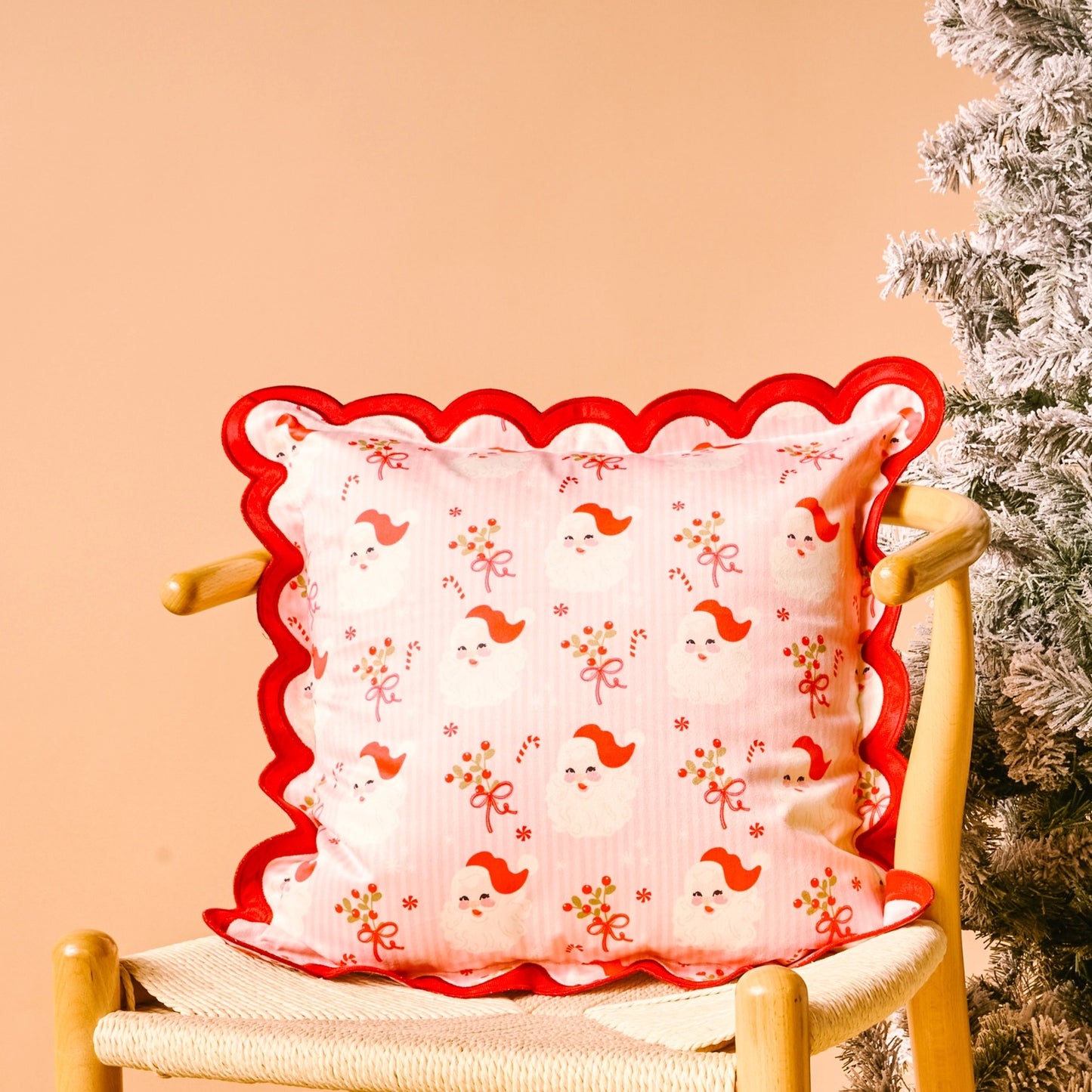 Scalloped Square Throw Pillow - Holly Jolly Santa