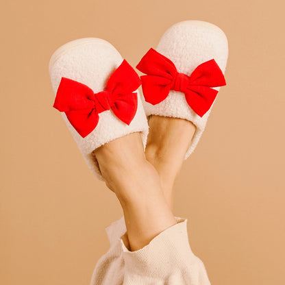 Fuzzy Slipper - Betty Bow Red